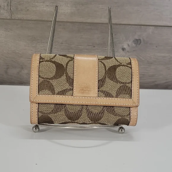 Coach Small Signature Canvas Bifold Wallet in Brown and Tan