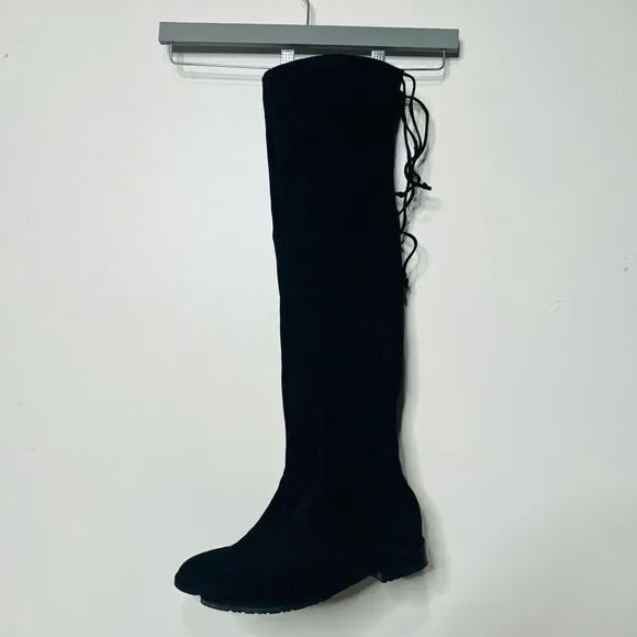 Stuart Weitzman Jocey Stretch Suede Black Tall Flat Boots Over the Knee Sz 8.5