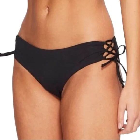 NEW L*Space Ella Black Lace Up Side Bikini Bottoms