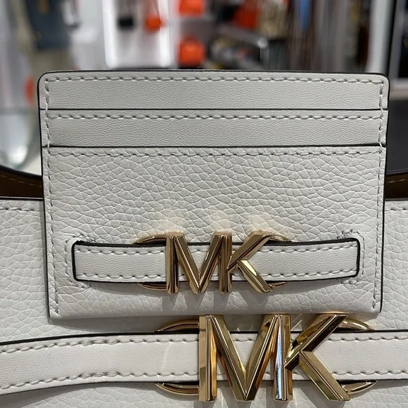 MICHAEL KORS Reed Large Pebbled Leather Card Holder Case Optic White NWT