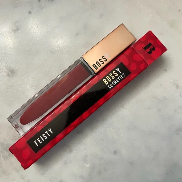 New NWT Bossy Cosmetics FEISTY Power Woman‎ Essentials Lip Gloss Red Makeup
