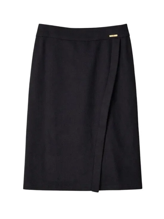 Anne Klein Size Large Stretch Knit Pull On Style Midi Skirt Slit Deep Black