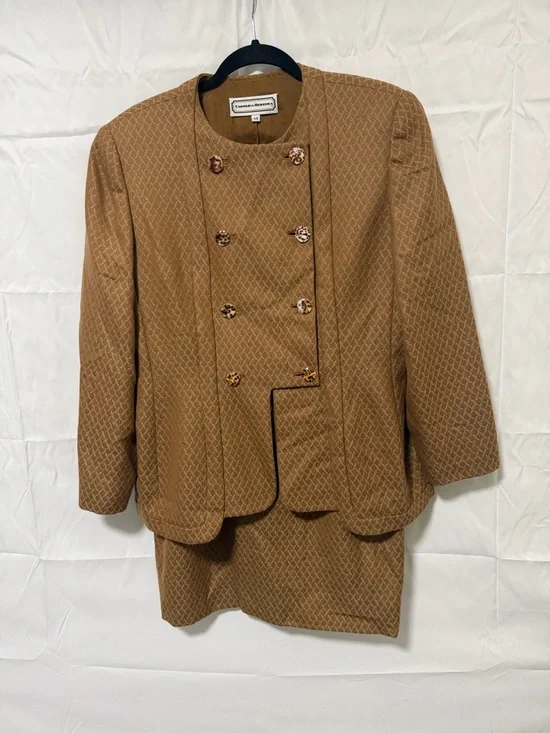 Carolina Herrera Tan Brown Textured Skirt Set