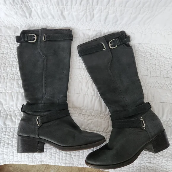 UGG Darcy Tall Leather Boots Black – Broken Zipper – AS IS