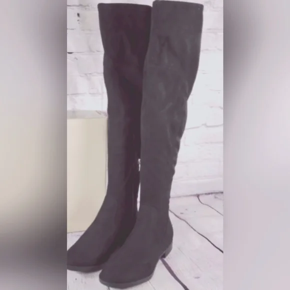 Wild Diva Lounge Grey Tie Back Zip Side Over the Knee Suade Boots 8 EUC