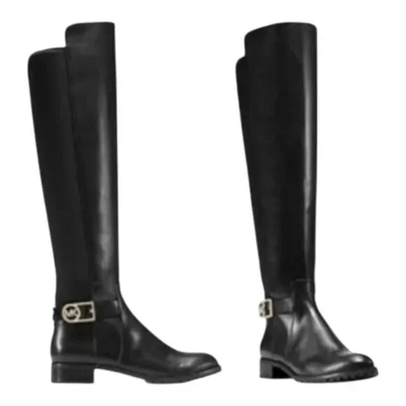 MICHAEL KORS Bryce Black Panel Leather Over The Knee Boot Size 8.5M