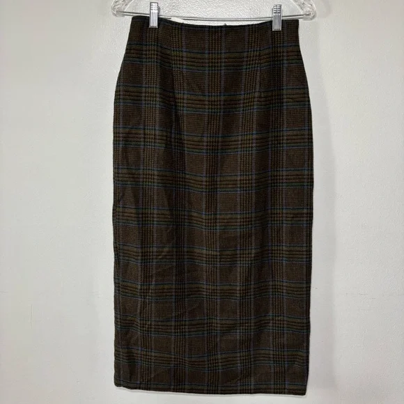 Tracy Evans Blue/Green Wool Blend Plaid Midi Length Pencil Skirt Size 7