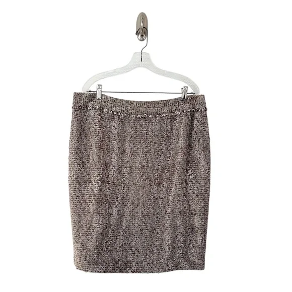 Jones New York Women’s Pewter Brown Boucle Tweed Pencil Skirt Size 14