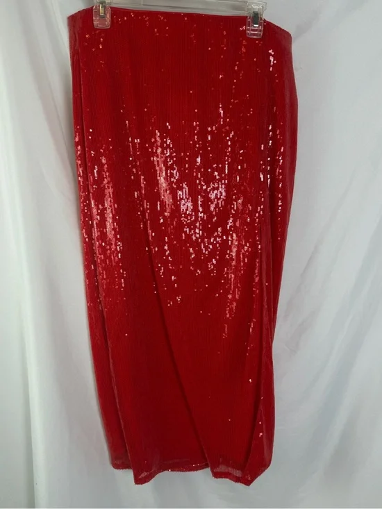 A New Day Red Sequin Maxi Skirt XL Glam Holiday Party Evening Skirt NWT