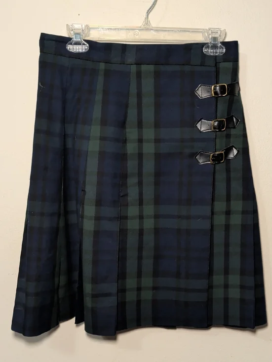 Isaac Mizrahi for Target Classic Plaid Midi Skirt Blue Green with Buckles Size 8