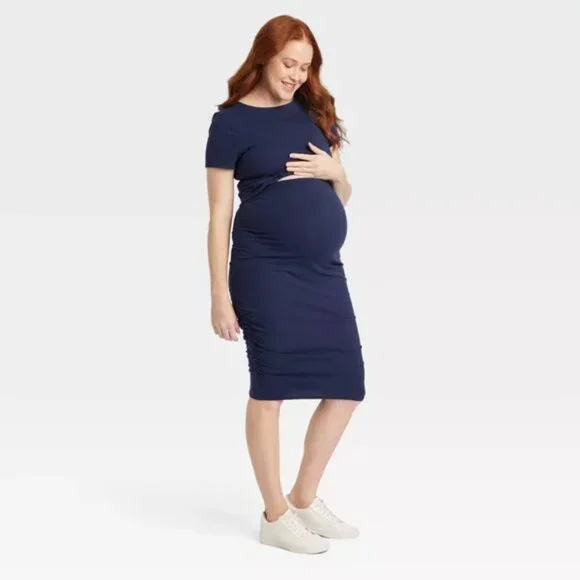 Short Sleeve Match Back Knit Maternity Skirt Set