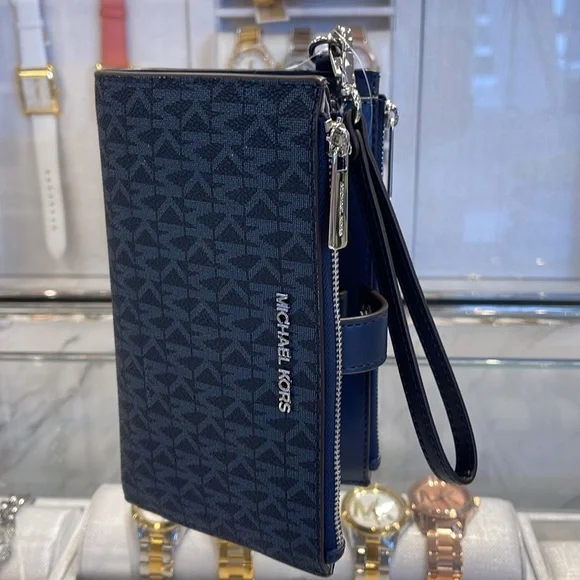 Michael Kors Jet Set Travel Large Double-Zip Wristlet-Wallet-PhoneHolder Admiral