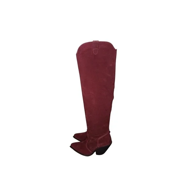 Free People Triple Crown Over The Knee Boots Espresso Suede Western Size 7 NIB