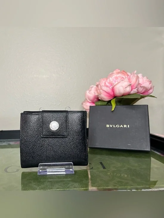 Bvlgari Black Textured Leather Compact Wallet
