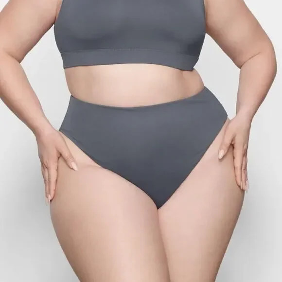 SKIMS NWT Recycled Swim Mid Waist Bottom Bikini Swim Bottom In Gunmetal Gray