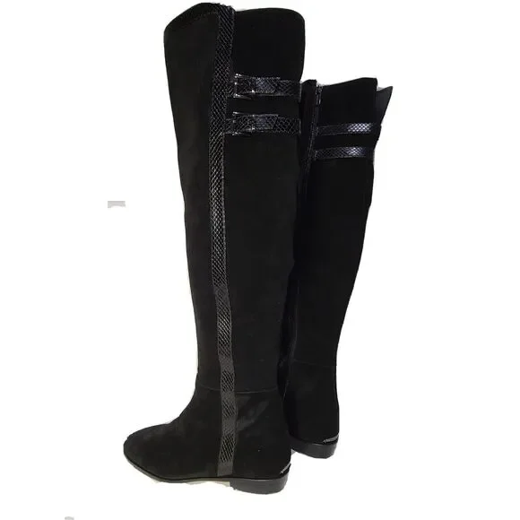Michael Kors Womens boots OTK Over the Knee black Suede snake trim flat sz 7.5