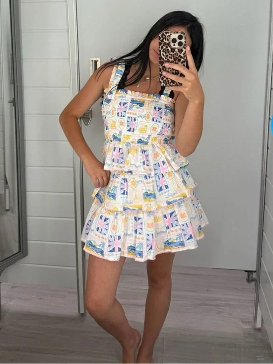 Haute Hippie Travel Vacation Smocked Tank and Ruffle Skirt Matching Set