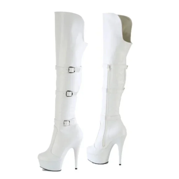 White Vegan Leather OTK Over the Knee Platform Thigh Boots Delight 6