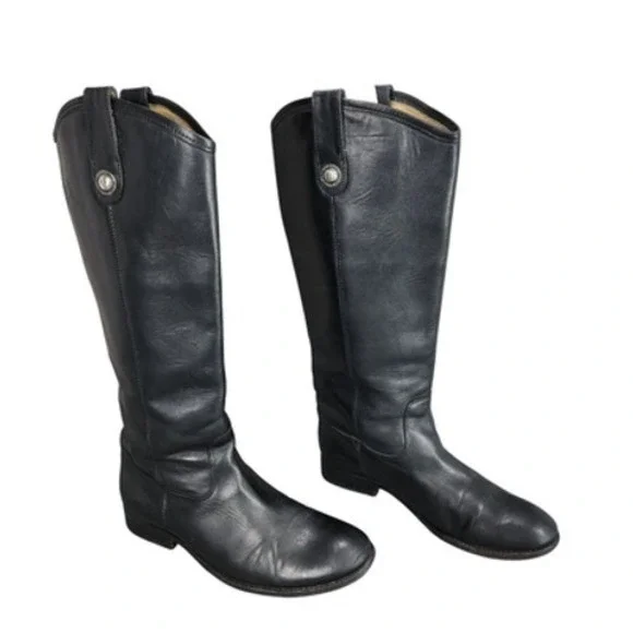 Frye Knee High Riding Boots sz 7B Women‎ Melissa Button Black Leather Equestrian