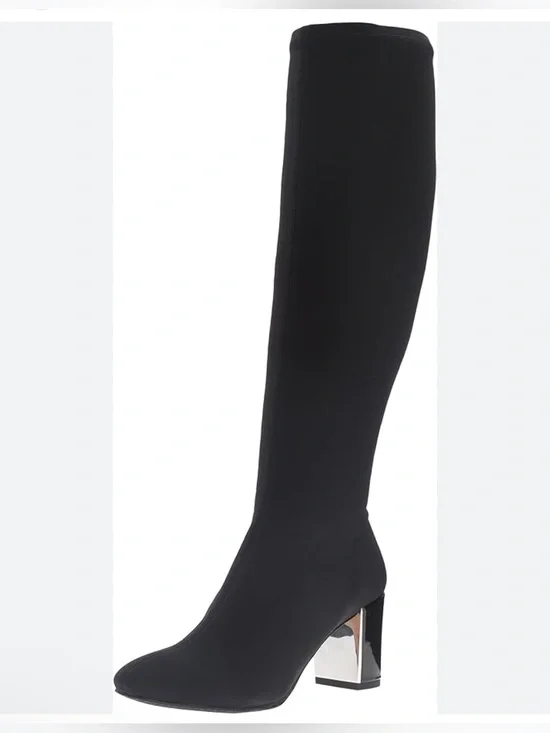 Donald J. Pliner Black Over-the-Knee Stretch Boot with Metallic Block Heel 9.5