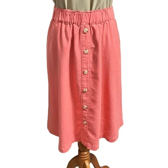 Liz Claiborne Linen Blend Button Front Midi Skirt Coral Pink Size Large