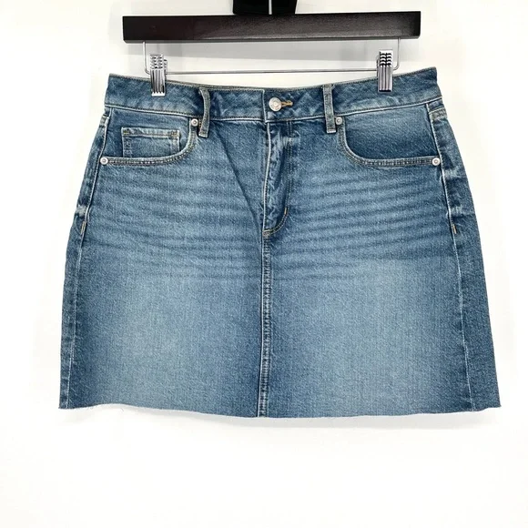 LOFT Denim Skirt 6 Stretch Cotton Jean Skirt Raw Hem NWT New Classic A Line