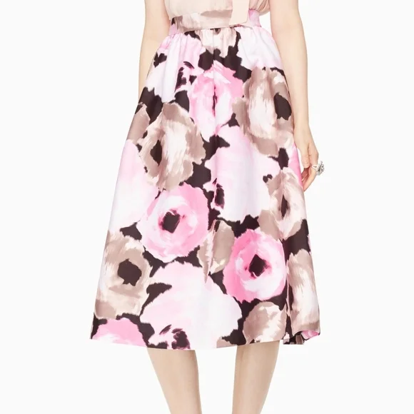 Kate Spade Madison Collection Lex Full Bloom Floral Midi Pink Black Skirt Small