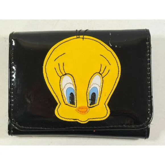Vintage Looney Tunes Tweety Bird Black Trifold Billfold Y2K