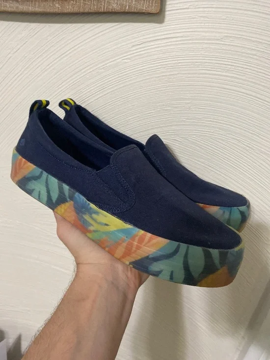 Sperry top sider memory foam platform multicolor shoes navy blue 9.5 boat shoes