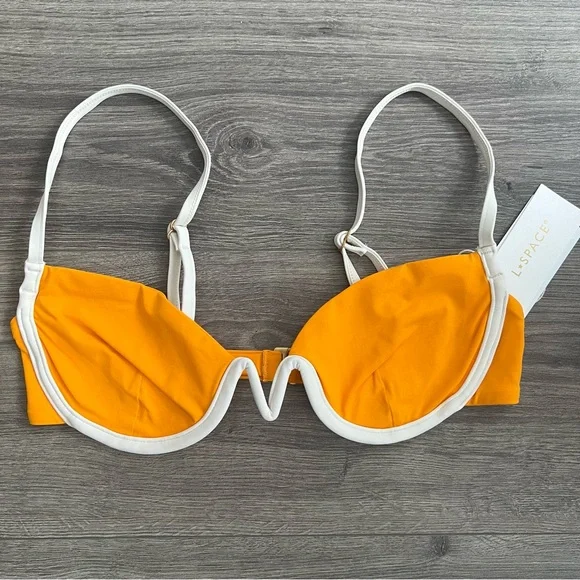 L*SPACE Nico Underwire Bikini Top Medium Mango Orange Tropical Swimwear Revolve