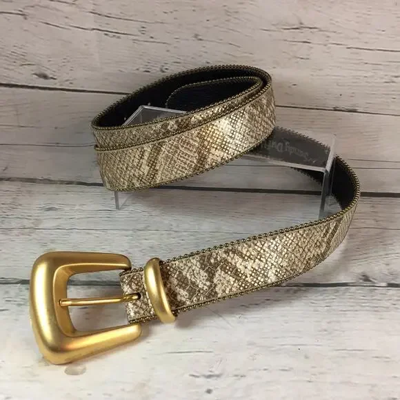 Sandy Duftler Designs Leather Belt Womens Medium Gold‎ w/ White Reptile Pattern