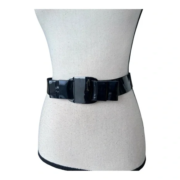 Vintage Glossy Black Fashion Belt Size 8