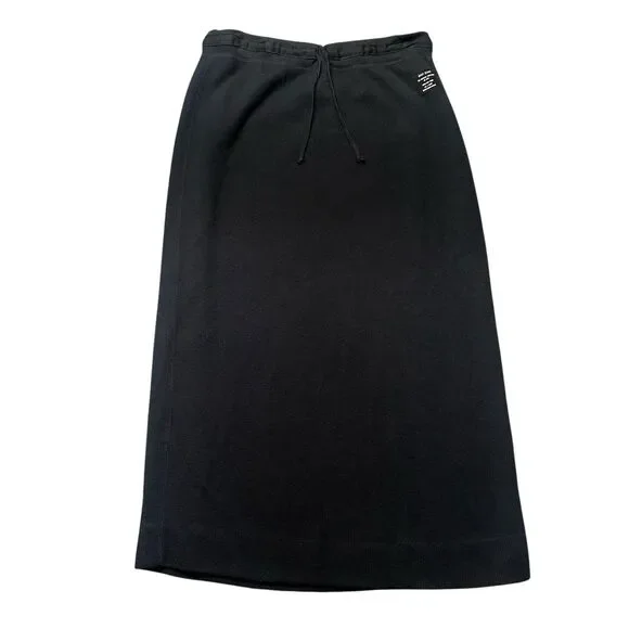 DKNY Jeans Womens S Midi Skirt Black Drawstring Knit Casual Urban EUC
