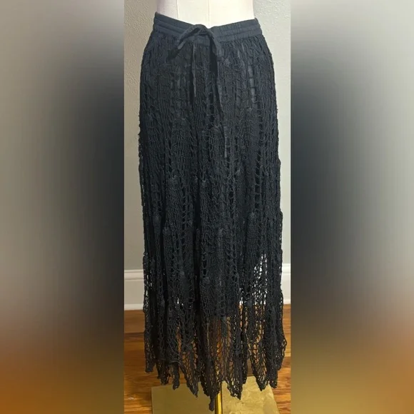 Dark Blue/Gray Crochet Maxi Skirt Boho Festival Hippie Summer Cottagecore Medium