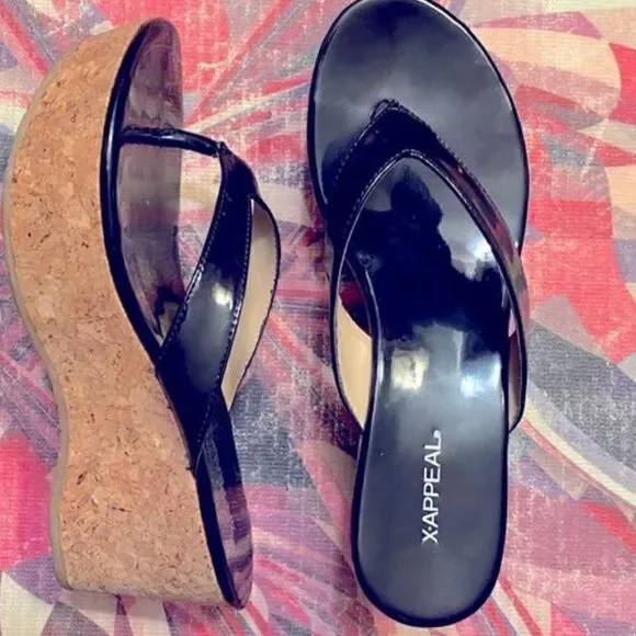 Timeless style Black patent leather platform wedges in size 7 1/2