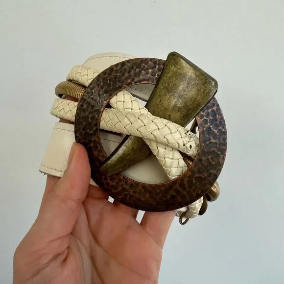 Vintage 80's Avant Garde Leather & Metal Waist Belt Adjustable Size M