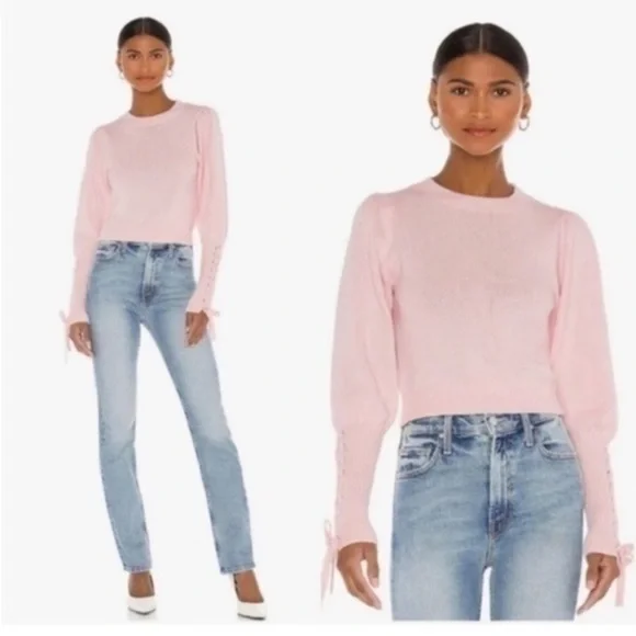 525 America Sweater Braided Tie Puff Sleeve Sweater Size Small