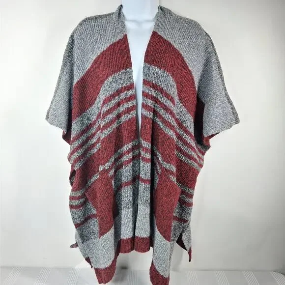 Gena Accessories Cardigan Sweater Wrap‎ Shawl Women's One Size Red Gray Pockets