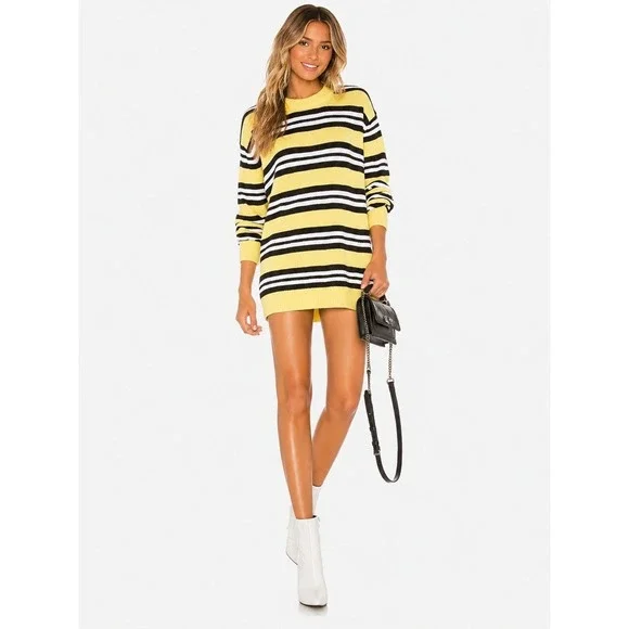 Tularosa Revolve Striped Oversized Boyfriend Vintage Style Sweater Yellow XS