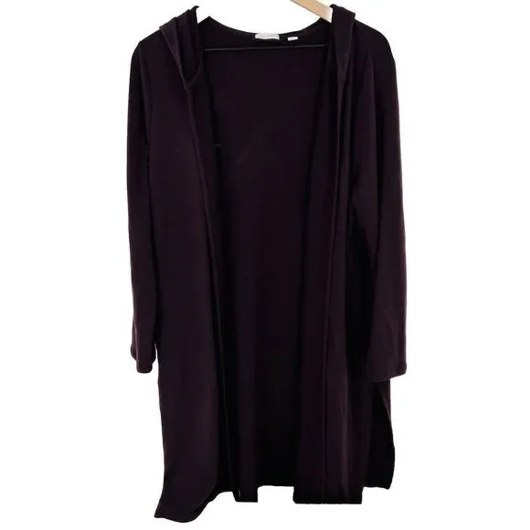 J Jill Luxe Long Sleeve Open Front Cardigan Duster Hoodie Purple Large Petite