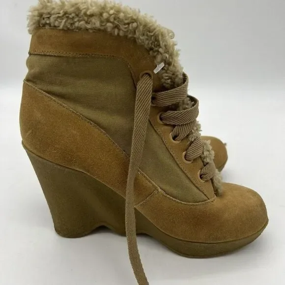 Betseyville Tan Platform Lace up Leather Boots 7.5