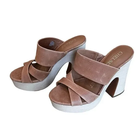 NWT Chelsea Violet Kapri Leather Platform Heels Sandals 9 1/2