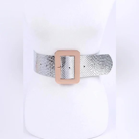 Metallic Vegan Leather Snakeskin Animal Print Statement Belt