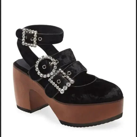 Jeffrey Campbell Velvet Platform Clog with crystal buckles size 8