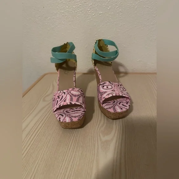 Sugar Pink and Teal Platform Sandals