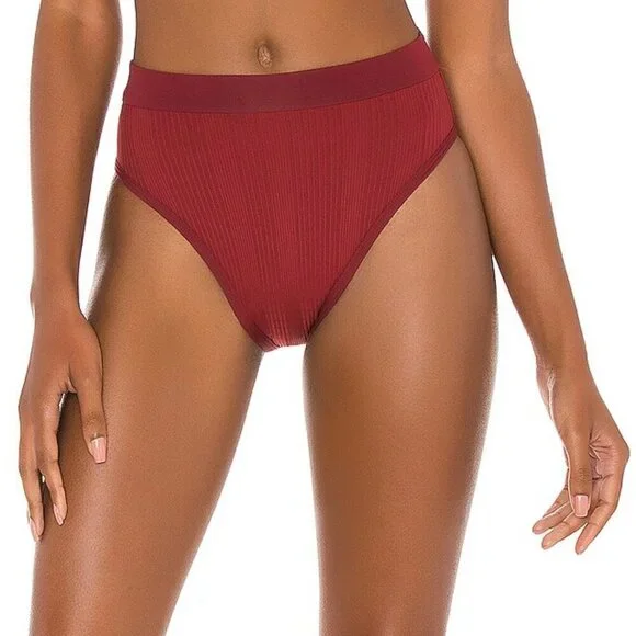 NWT l*space Frenchi Ribbed High Waisted Bikini Bottom in Sangria