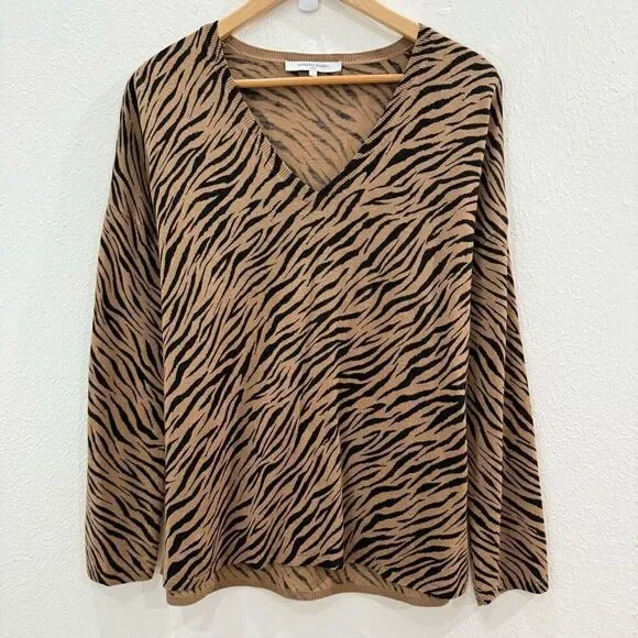 Gerard Darel Paris Womens Size 1 XL Brown Black Animal Print Wool V Neck Sweater
