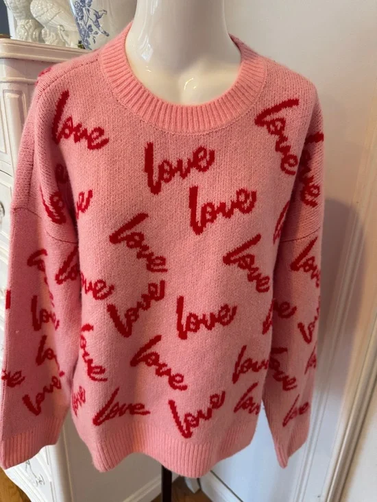CeCe Pink Crewneck Sweater with Red 