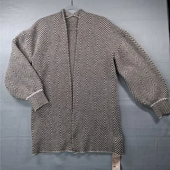 NWT Emily Rose‎ Open Front Cardigan Sweater Women's Medium Gray White Chevron
