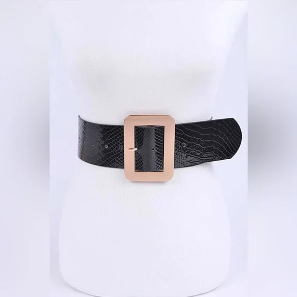 Metallic Vegan Leather Snakeskin Animal Print Statement Belt